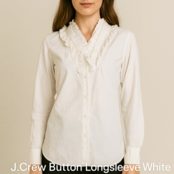 J. Crew Tops - J. Crew Button Longsleeve White Oxford Preppy 100 Cotton Blouse Shirt Poplin